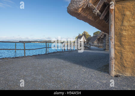 Stilt houses connected by boardwalks Stock Photo