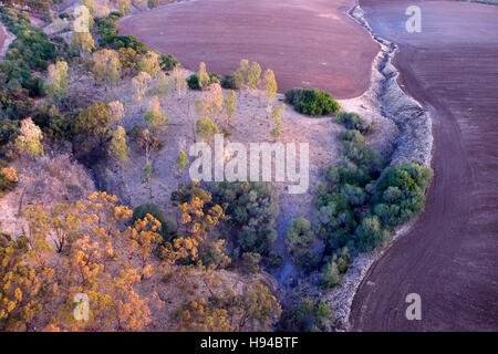 Aerial view of a gully landform in the Jezreel Valley a large fertile plain and inland valley south of the Lower Galilee region in northern Israel Stock Photo