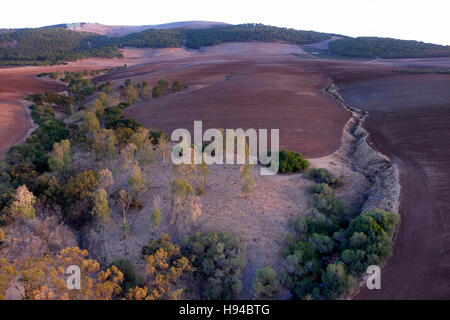 Aerial view of a gully landform in the Jezreel Valley a large fertile plain and inland valley south of the Lower Galilee region in northern Israel Stock Photo