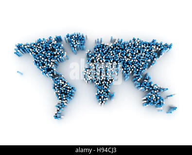 World map made of 3d pins cubes on white background Stock Photo