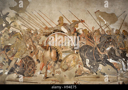 Alexander Mosaic. Battle of Issus (333 B.C.). Battle between Alexander the Great and the Achaemenid Empire, Darius III. Mosaic. Pompei, Casa del Fauno (VI, 12, 2). 2nd century AD. National Archaeological Museum, Naples. Italy. Stock Photo