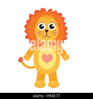 Cute cartoon character lion. Children s toy lion on a white background, isolated. Vector illustration Stock Vector