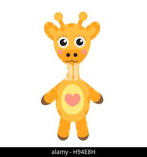 Cute cartoon character giraffe. Baby toy giraffe on a white background, isolated. Vector illustration Stock Vector