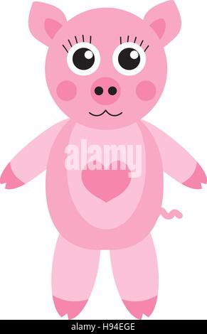 Cute cartoon pig character. Children s toy pig on a white background, isolated. Vector illustration Stock Vector