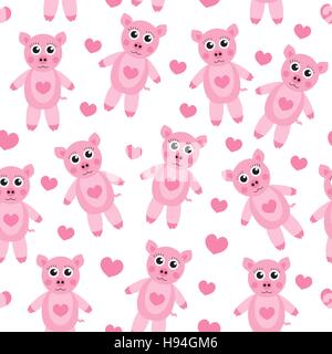 Cute cartoon pig puppy seamless texture. Children s background fabric. Vector illustration Stock Vector