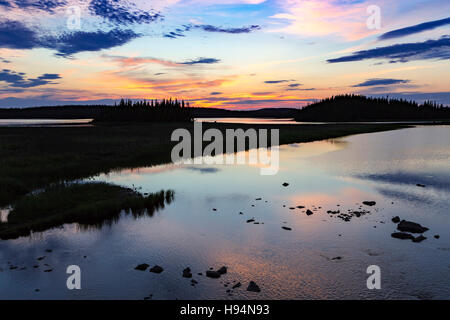 Sunset over the marshlands near St. Anthony, Newfoundland and Labrador, Canada. Stock Photo