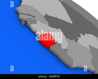 3D illustration of Sierra Leone highlighted in red color on blue globe ...