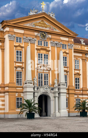 The Marble Hall inside Melk Abbey - a Baroque Benedictine Monastery in Melk, Austria Stock Photo