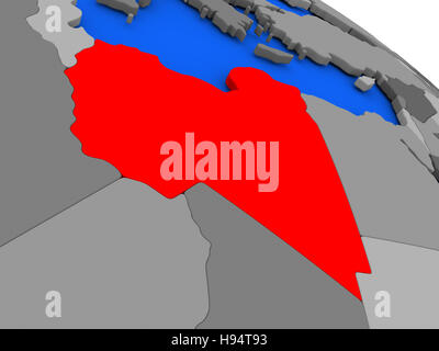 Map of Libya highlighted in red on a globe. 3D illustration Stock Photo