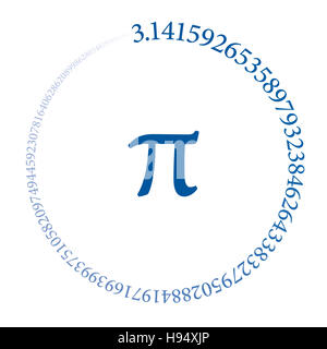The first hundred digits of the number Pi are forming a circle. Value of the infinite number Pi accurate to ninety-nine decimal. Stock Photo