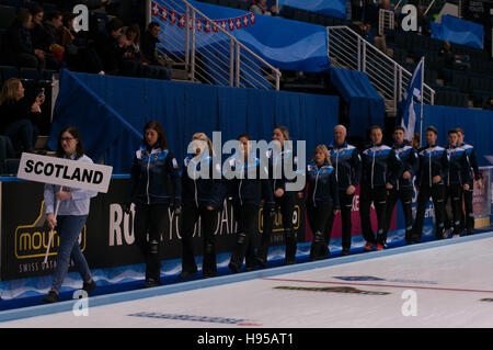 Braehead Arena, Renfrewshire, Scotland, 19 November 2016. Host nation Scotland lead the parade at the opening ceremony of the Le Gruyère AOP European Curling Championships 2016   Credit:  Colin Edwards / Alamy Live News Stock Photo