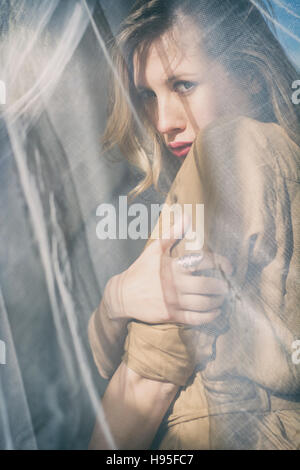 scared young woman Stock Photo