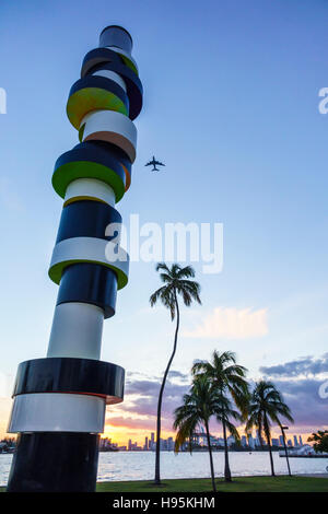 Miami Beach Florida,South Pointe Park,Biscayne Bay,Obstinate Lighthouse,sculpture,Tobias Rehberger,sunset,FL161113004 Stock Photo