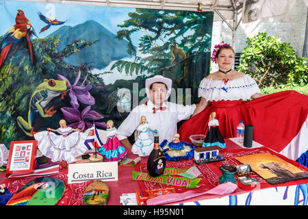 Miami Florida,Downtown Miami Riverwalk Festival,Costa Rica,Rican,promoting,national costume,colors,Hispanic adult,adults,man men male,woman female wom Stock Photo