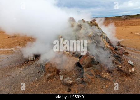 A view of the Hverir Geothermal Field by Mt. Namafjall next to Lake Myvatn, Iceland. Stock Photo
