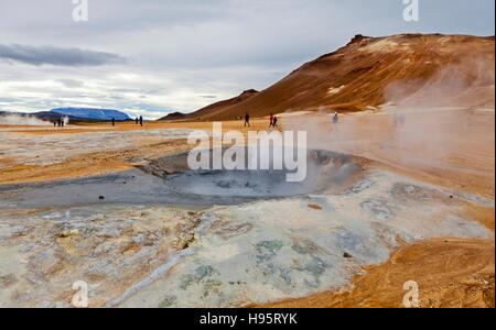 A view of the Hverir Geothermal Field by Mt. Namafjall next to Lake Myvatn, Iceland. Stock Photo