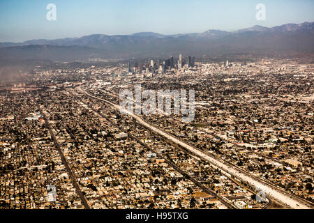 An aerial photograph taken from an airplane of the city of Los Angeles, California. Stock Photo