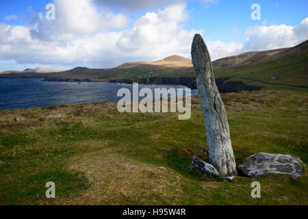 ogham stone slea head rugged atlantic coast coastline Dingle peninsula County Kerry Ireland Wild Atlantic Way RM Ireland Stock Photo