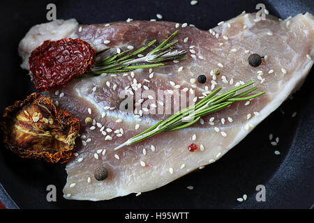 steak in a frying pan Stock Photo