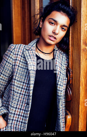 young pretty student teenage indian girl in doors happy smiling, Stock Photo