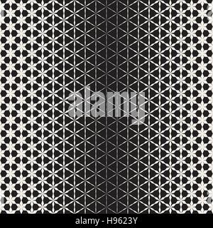 Triangular Star Shapes Halftone Lattice. Abstract Geometric Background Design. Vector Seamless Black and White Pattern. Stock Vector