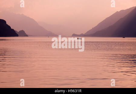 swiss lake at sunset in brienz, Switzerland Stock Photo