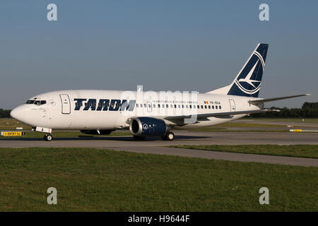 Munich, Germany - August 08, 2016: Tarom, Boeing 737 at Munich Airport Stock Photo