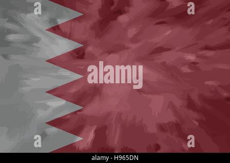 Bahrain painted / drawn vector flag. Dramatic, unusual look. Vector file contains flag and texture layers Stock Vector