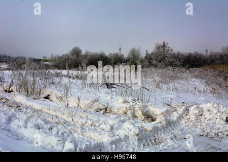 The first snow fell that cleared grader Stock Photo