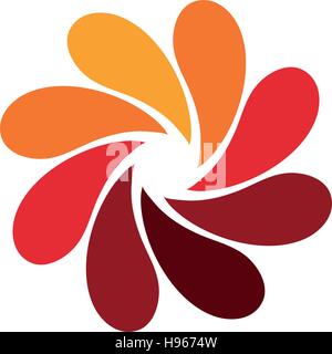 Isolated abstract red flower logo. Spiral floral petals logotype. Stylized photo lens icon. Swirl sign. Decorative element. Vector illustration. Stock Vector
