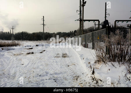 The first snow fell that cleared grader Stock Photo