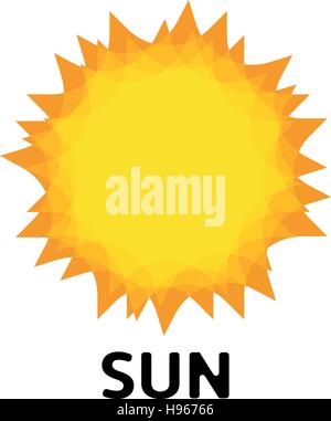 Stylized sun logo flat style. Round warm abstract form logotype. Vector design of the summer heat. Solar system sign. Solaium icon. Weather forecast element. Light symbol.  illustration. Stock Vector