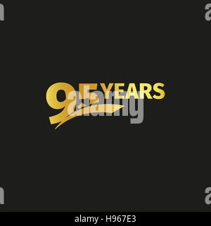 Isolated abstract golden 95th anniversary logo on black background. 95 number logotype. Ninty-five years jubilee celebration icon. Birthday emblem. Vector illustration. Stock Vector