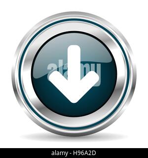Download arrow vector icon. Chrome border round web button. Silver metallic pushbutton. Stock Vector