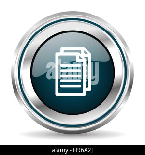 Document vector icon. Chrome border round web button. Silver metallic pushbutton. Stock Vector