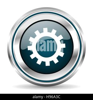 Gear vector icon. Chrome border round web button. Silver metallic pushbutton. Stock Vector