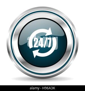 24 hours per week vector icon. Chrome border round web button. Silver metallic pushbutton. Stock Vector