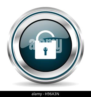 Padlock vector icon. Chrome border round web button. Silver metallic pushbutton. Stock Vector