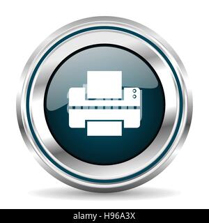 Printer vector icon. Chrome border round web button. Silver metallic pushbutton. Stock Vector