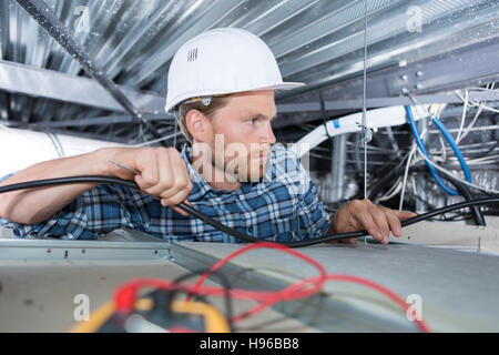 hdpe pipe welding for connection water supply at construction site Stock Photo