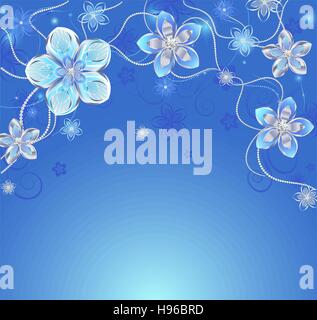 glowing blue background with silver colors, adorned with reticulated pattern and diamonds. Stock Vector