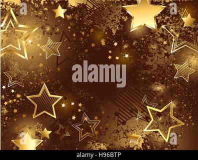 brown background decorated with sparkling texture and golden stars Stock Vector