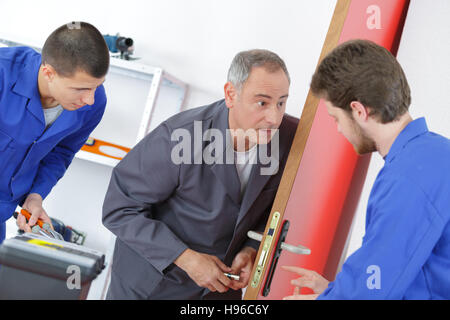 locksmith students training in workshop Stock Photo