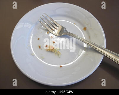 Cake crumbs on an empty plate Stock Photo