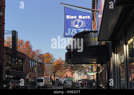 Blue Note Jazz Club, 131 West 3rd Street, New York looking west towards the IFC Cinema on 6th Avenue. Stock Photo