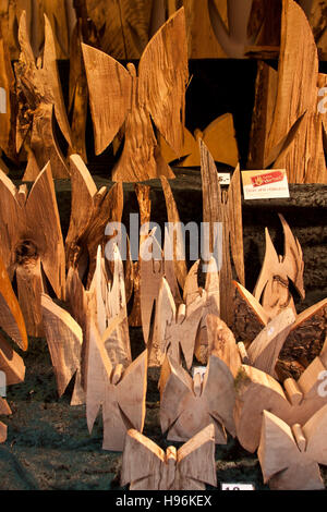 Christmas Market, Hohenzollern Castle, Hechingen Germany, woden angels and other figures on sale at the Christmas Market Stock Photo