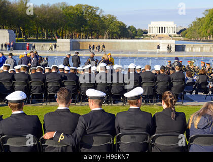 Crowd of people at the World War II Memorial gather on Veterans Day , Washington DC Stock Photo