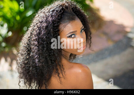 Beautiful Barbadian Model doing a Photoshoot in Bridgetown Barbados Stock Photo