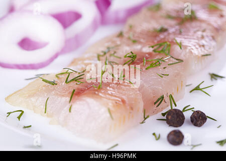 Fillet of a lightly salted grayling closeup Stock Photo