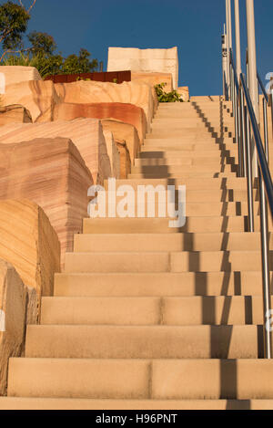 Barangaroo Headland Reserve and some of the 10,000 sandstone blocks cut and laid on the site Stock Photo